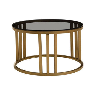 Alana Gold Finish and Tinted Glass Set of 2 Round Nesting Coffee Tables