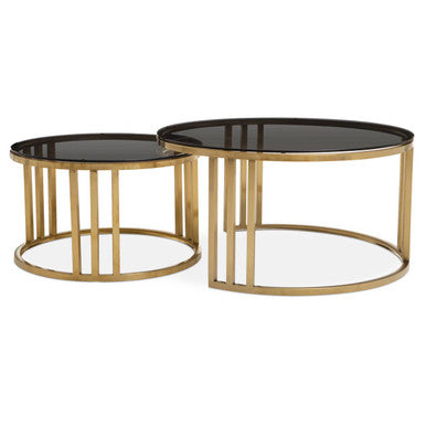 Alana Gold Finish and Tinted Glass Set of 2 Round Nesting Coffee Tables