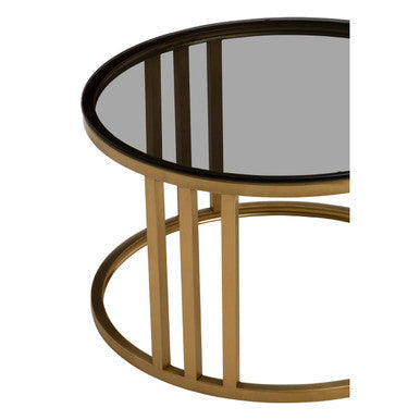 Alana Gold Finish and Tinted Glass Set of 2 Round Nesting Coffee Tables