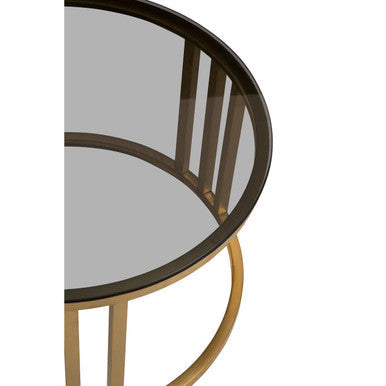 Alana Gold Finish and Tinted Glass Set of 2 Round Nesting Coffee Tables