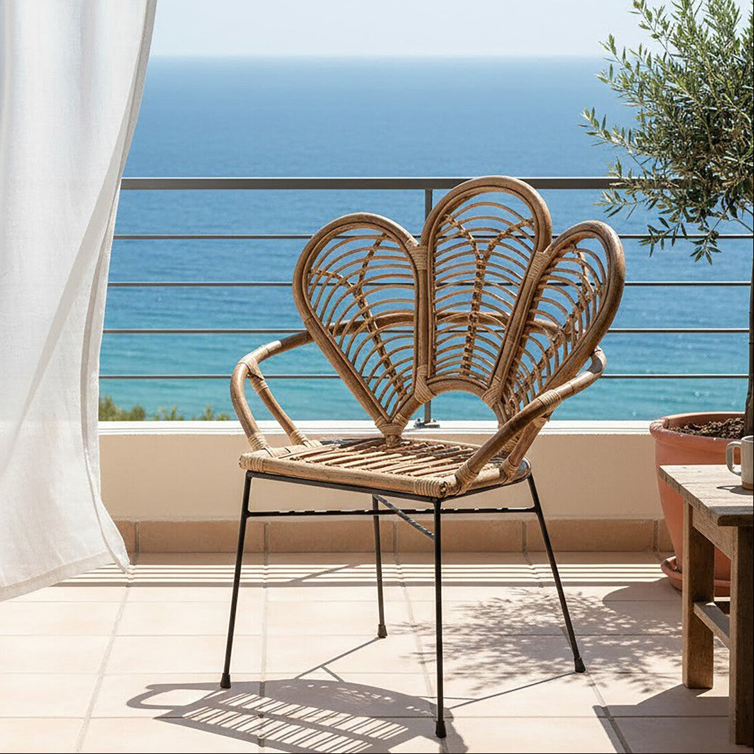 Manado Natural Rattan Armchair with Petal Design Backrest