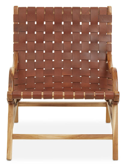 Kendari Brown Woven Leather Chair With Wood Frame