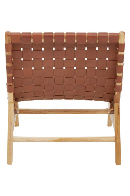 Kendari Brown Woven Leather Chair With Wood Frame