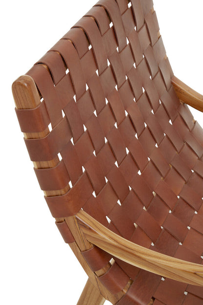 Kendari Brown Woven Leather Chair With Wood Frame