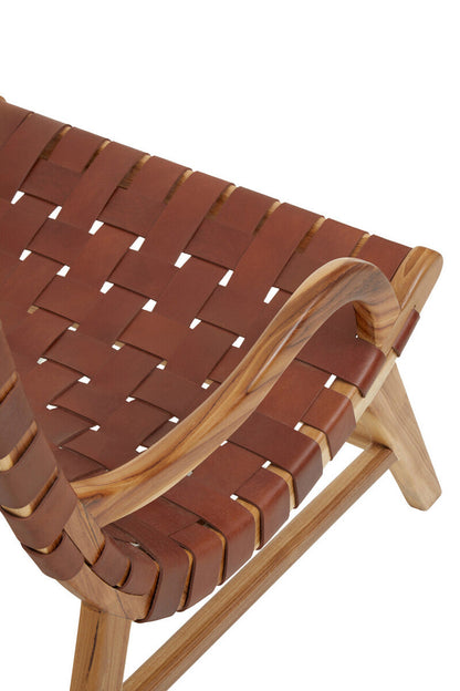 Kendari Brown Woven Leather Chair With Wood Frame