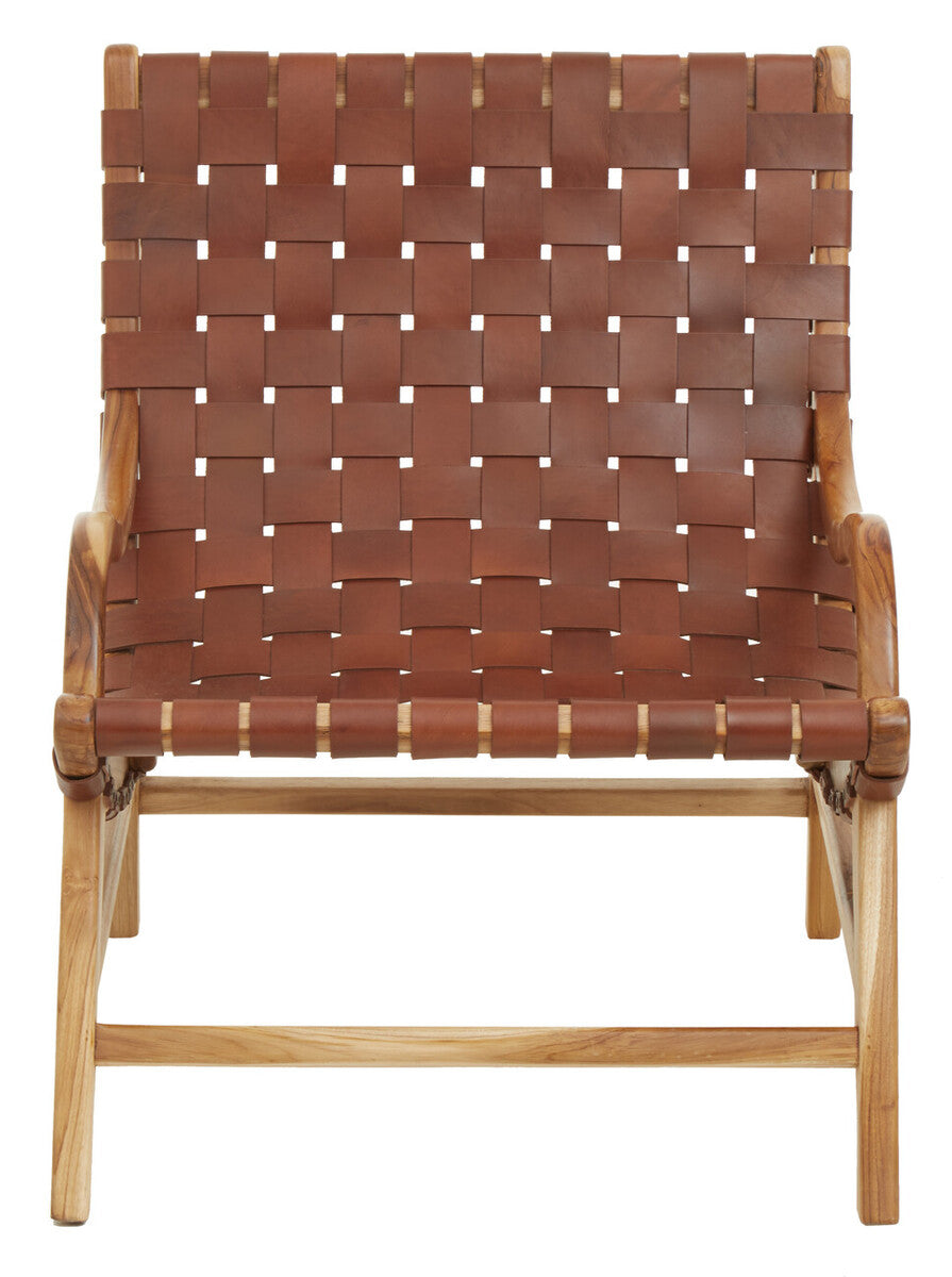 Kendari Brown Woven Leather Chair With Wood Frame