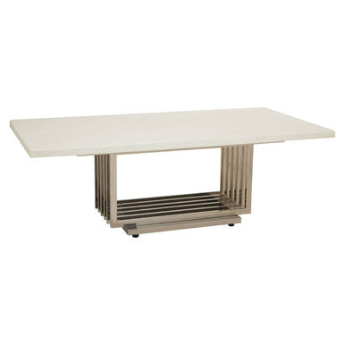 White Faux Marble Top Coffee Table with Silver Geometric Stainless Steel Frame | Moda