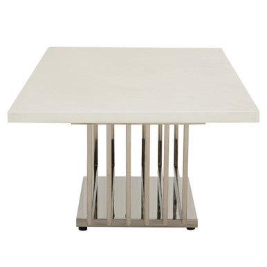 White Faux Marble Top Coffee Table with Silver Geometric Stainless Steel Frame | Moda