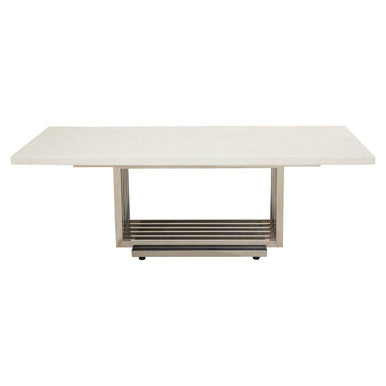 White Faux Marble Top Coffee Table with Silver Geometric Stainless Steel Frame | Moda