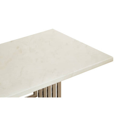 White Faux Marble Top Coffee Table with Silver Geometric Stainless Steel Frame | Moda