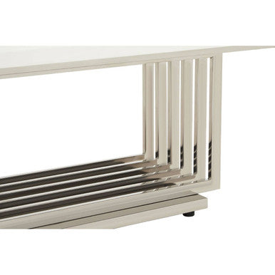 White Faux Marble Top Coffee Table with Silver Geometric Stainless Steel Frame | Moda