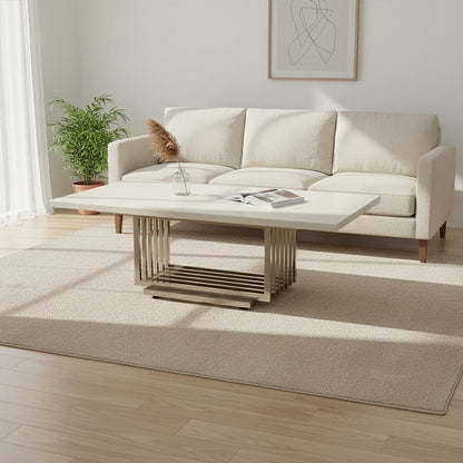 White Faux Marble Top Coffee Table with Silver Geometric Stainless Steel Frame | Moda