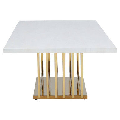 Ivory White Faux Marble Top Coffee Table with Geometric Gold Finished Stainless Steel Frame | Moda