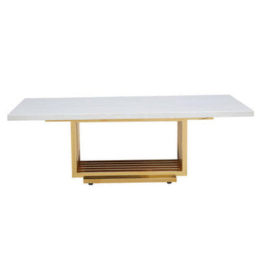 Ivory White Faux Marble Top Coffee Table with Geometric Gold Finished Stainless Steel Frame | Moda
