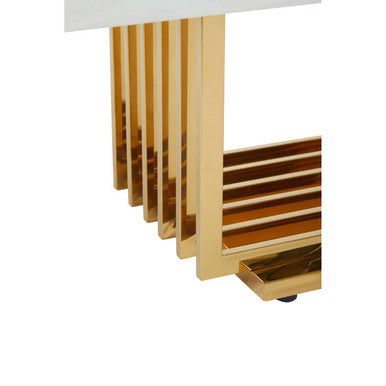 Ivory White Faux Marble Top Coffee Table with Geometric Gold Finished Stainless Steel Frame | Moda