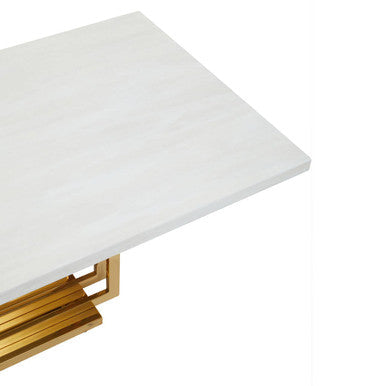 Ivory White Faux Marble Top Coffee Table with Geometric Gold Finished Stainless Steel Frame | Moda