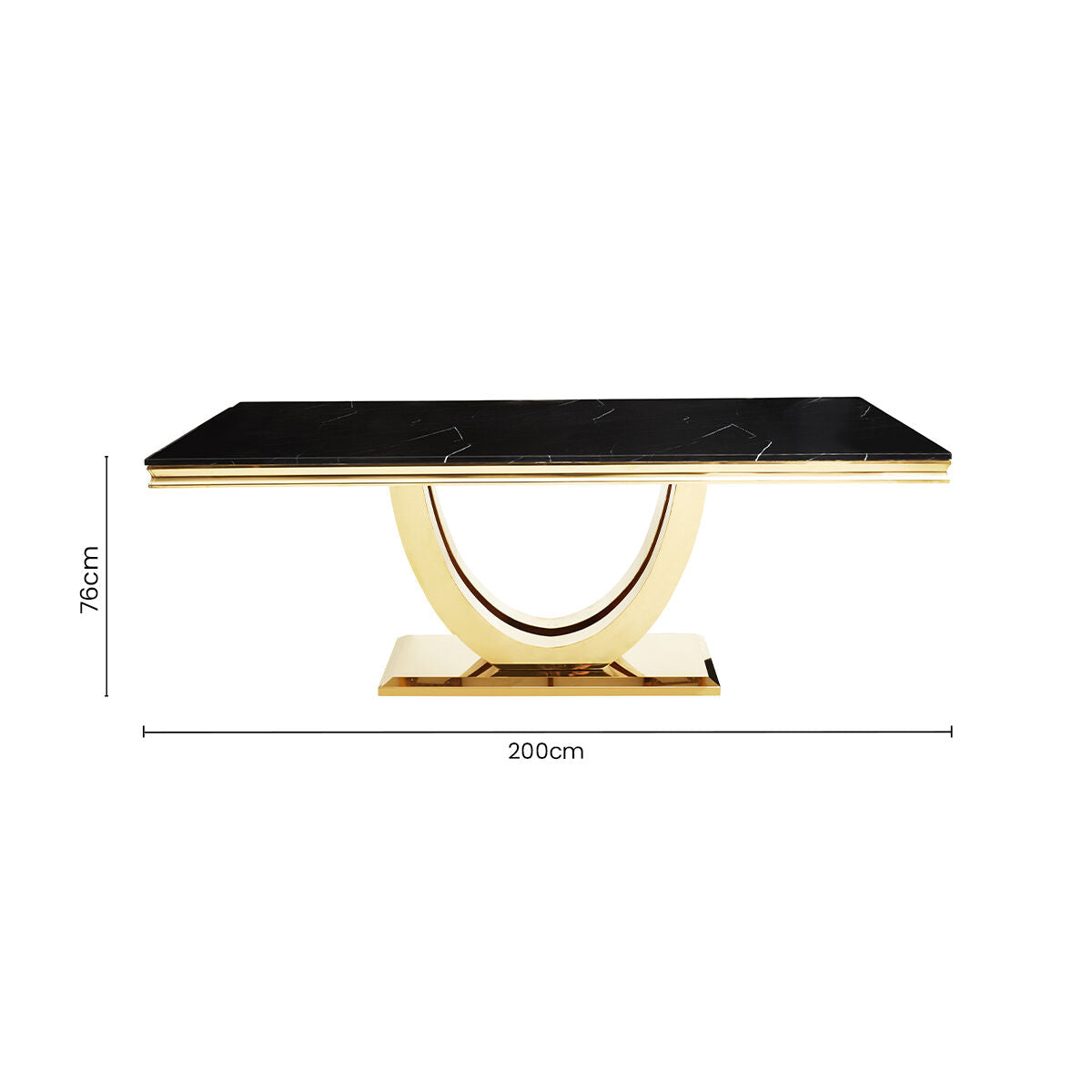 Black Faux Marble Rectangular Top Dining Table with Brushed Gold Geometric Frame | Moda