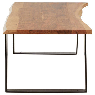 Live Edge Acacia Wood Top Coffee Table with Black Iron Legs | Surax