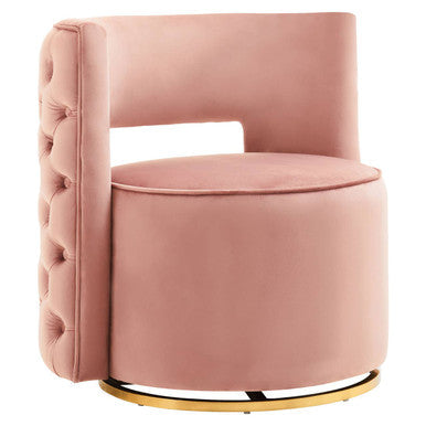 Yasmeen Pink Velvet Swivel Chair with Button Tufting