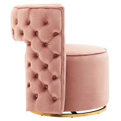 Yasmeen Pink Velvet Swivel Chair with Button Tufting