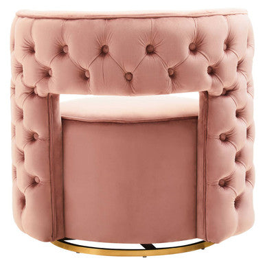 Yasmeen Pink Velvet Swivel Chair with Button Tufting