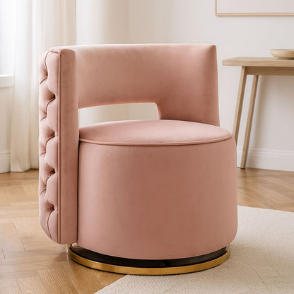 Yasmeen Pink Velvet Swivel Chair with Button Tufting