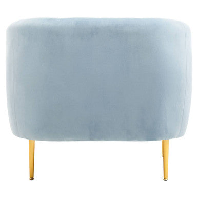 Yasmeen Blue Velvet Barrel Back Armchair with Gold Finish Legs