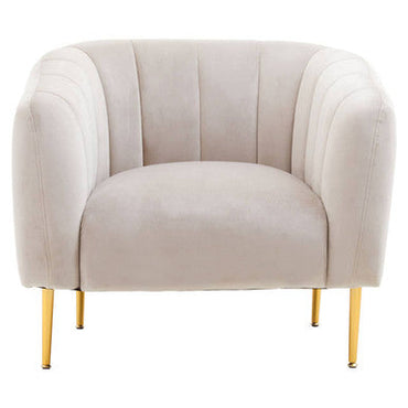 Yasmeen Silver Grey Velvet Barrel Back Armchair with Gold Finish Legs