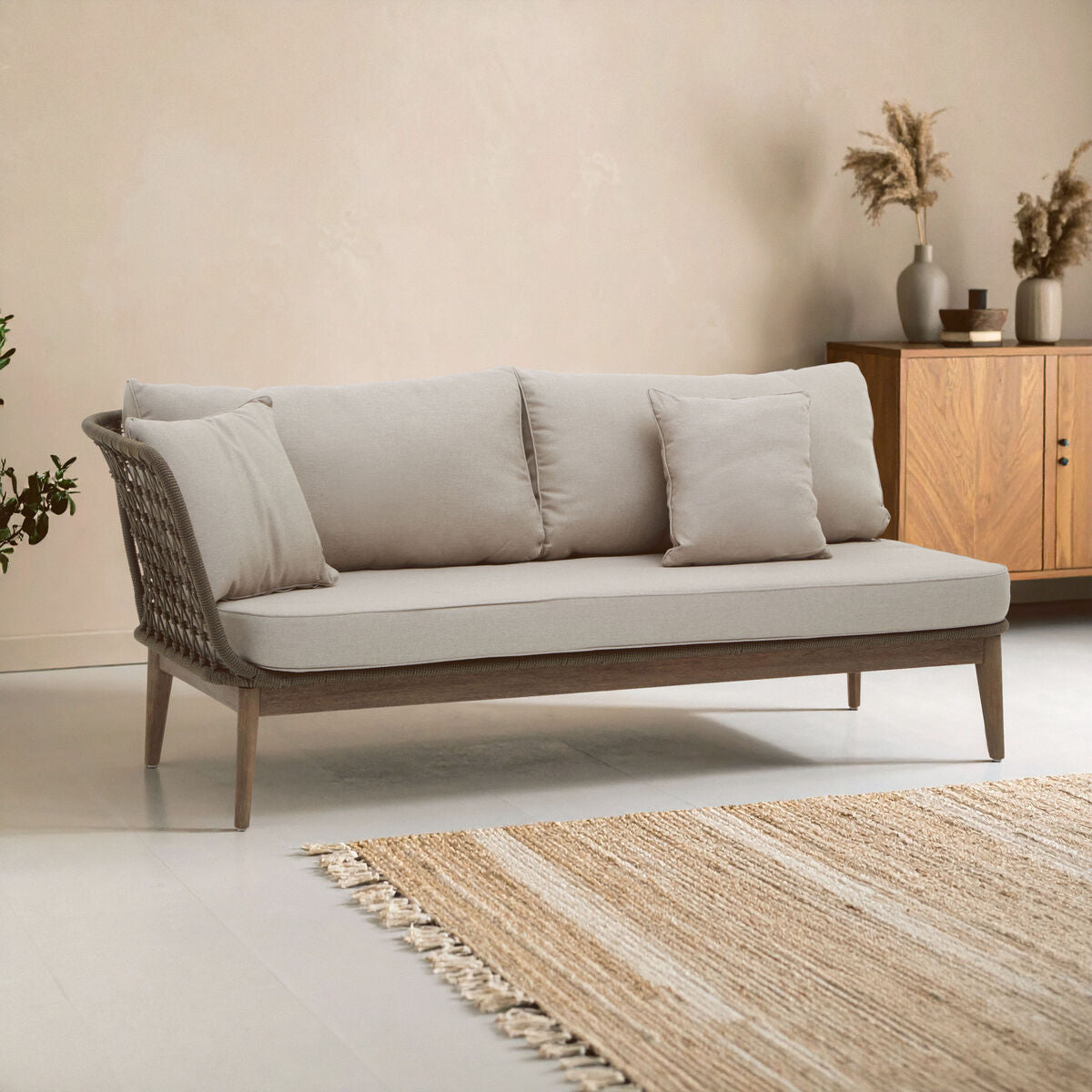 Opus Cream Fabric Woven Rope Chaise Longue With Cushions