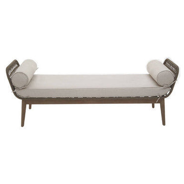 Opus Cream Fabric And Natural Rope Bench With Woven Rope Seat