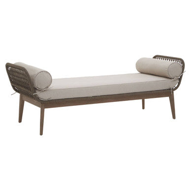 Opus Cream Fabric And Natural Rope Bench With Woven Rope Seat