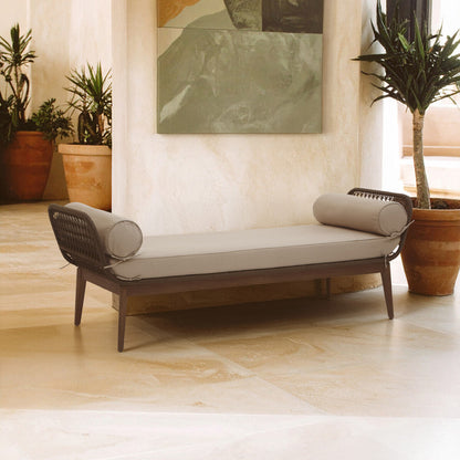 Opus Cream Fabric And Natural Rope Bench With Woven Rope Seat