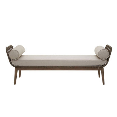 Opus Cream Fabric And Natural Rope Bench With Woven Rope Seat