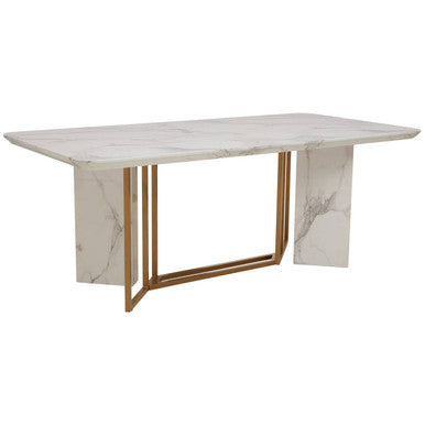 Rectangular White Marble Dining Table with Gold Finish Legs | Vieste