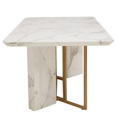 Rectangular White Marble Dining Table with Gold Finish Legs | Vieste