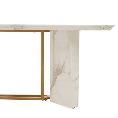 Rectangular White Marble Dining Table with Gold Finish Legs | Vieste