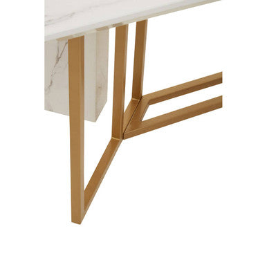 Rectangular White Marble Dining Table with Gold Finish Legs | Vieste