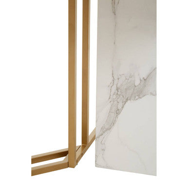 Rectangular White Marble Dining Table with Gold Finish Legs | Vieste