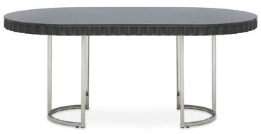 Grey High Gloss Oval Dining Table with Fluted Edge and Polished Stainless Steel Sledge Base | Genoa