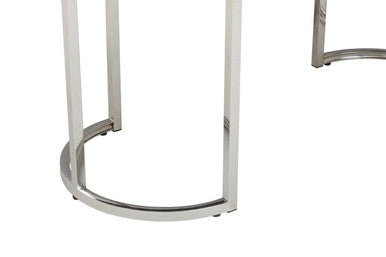 Grey High Gloss Oval Dining Table with Fluted Edge and Polished Stainless Steel Sledge Base | Genoa