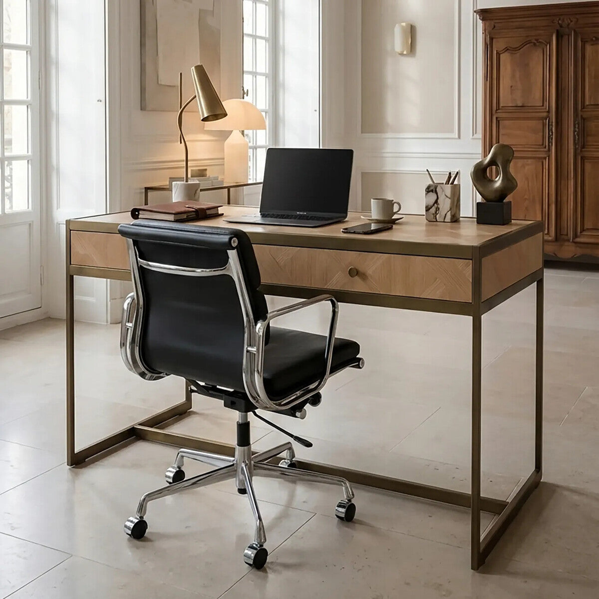 Oak Veneer 2 Drawer Desk | Grenoble