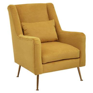 Doucet Yellow Velvet Chair with Gold Finish Angular Legs