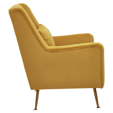 Doucet Yellow Velvet Chair with Gold Finish Angular Legs