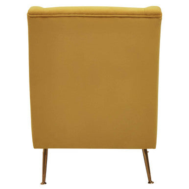 Doucet Yellow Velvet Chair with Gold Finish Angular Legs
