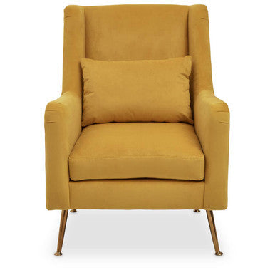 Doucet Yellow Velvet Chair with Gold Finish Angular Legs