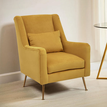 Doucet Yellow Velvet Chair with Gold Finish Angular Legs