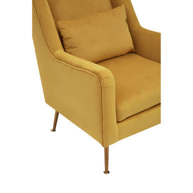 Doucet Yellow Velvet Chair with Gold Finish Angular Legs