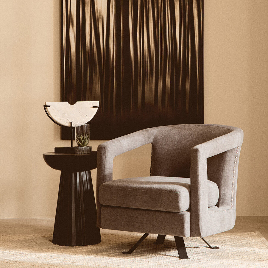Hestia Ash Velvet Swivel Chair with Matte Black Base