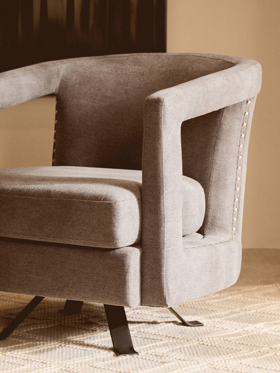 Hestia Ash Velvet Swivel Chair with Matte Black Base