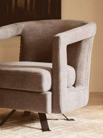 Hestia Ash Velvet Swivel Chair with Matte Black Base